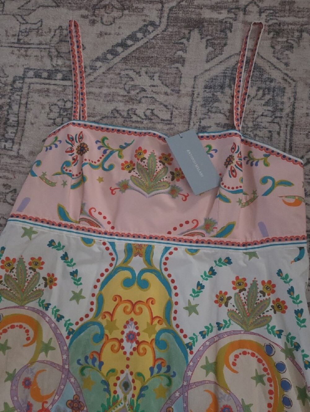 NWT ANTONIO MELANI Multicolor Paisley-Floral Spaghetti-Strap Dress Womens Sz 14 - Picture 5 of 10